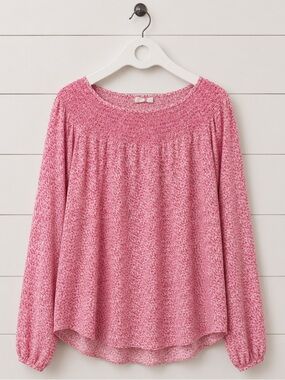 GAP Pink Long Sleeve Smocked Yoke Top